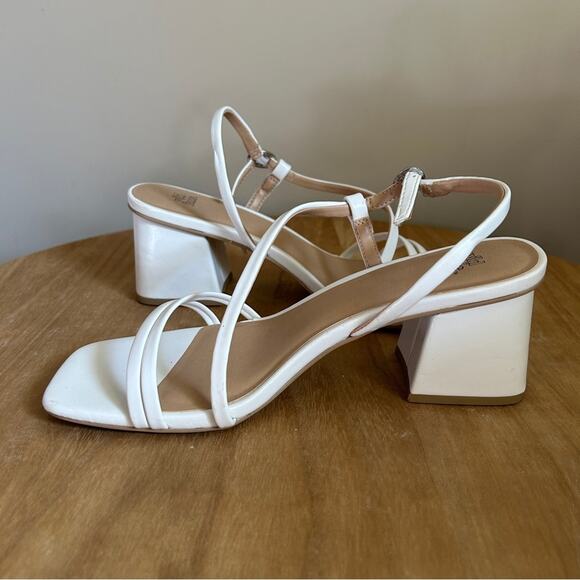 Wild Fable White Strappy Square Toe Block Heel Buckle Strap High Heels Size 6.5 - Picture 8 of 14